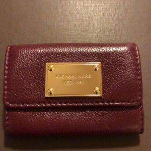 Michael Kors Maroon ID/Small Wallet With Key Ring